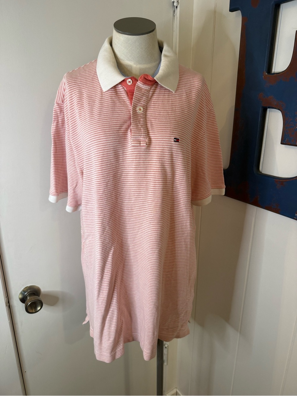 Tommy Hilfiger Light Pink and White Striped Polo Sz XL